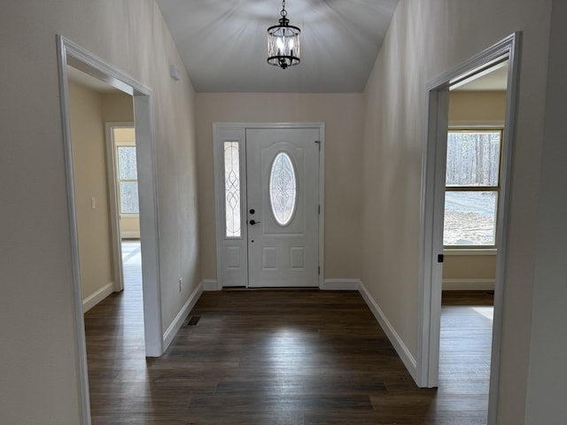 334 Cumberland Cove Rd Unit 5, Monterey, TN 38574 - entryway with dark wood-style flooring, plenty of natural light, a chandelier, and vaulted ceiling