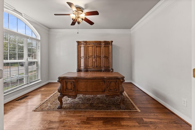 630 Black Horse Pkwy, Franklin, TN 37069 - office with a ceiling fan, crown molding, and wood finished floors