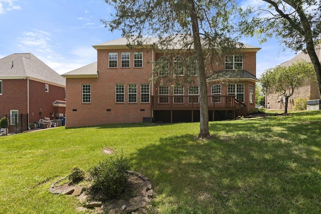 630 Black Horse Pkwy, Franklin, TN 37069 - rear view of house featuring crawl space, a lawn, brick siding, and a wooden deck