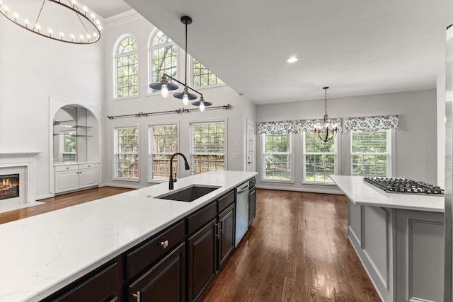 630 Black Horse Pkwy, Franklin, TN 37069 - kitchen featuring a chandelier, appliances with stainless steel finishes, dark wood-style floors, plenty of natural light, and recessed lighting