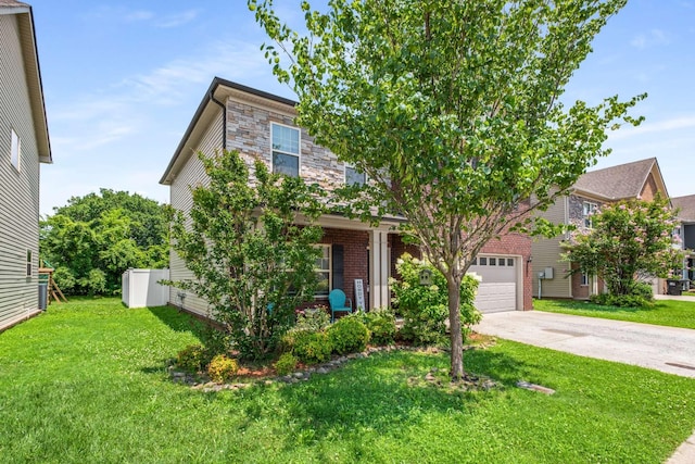 3116 Mapleside Ln, Murfreesboro, TN 37128 - view of front of house with driveway, a front lawn, and stone siding