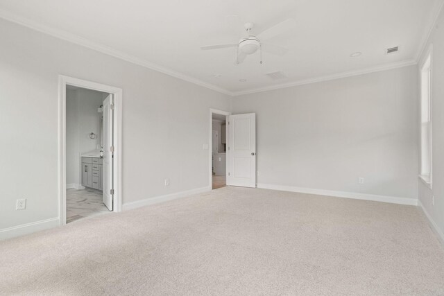7507 Old Nashville Rd S, Fairview, TN 37062 - unfurnished bedroom featuring light carpet, ornamental molding, ensuite bath, and a ceiling fan