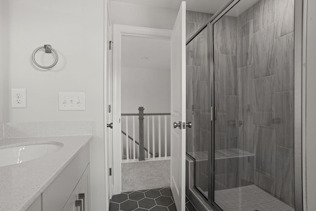 7507 Old Nashville Rd S, Fairview, TN 37062 - bathroom featuring a shower stall, tile patterned floors, and vanity