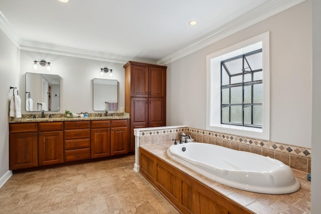 1470 Tyne Blvd, Nashville, TN 37215 - full bath featuring double vanity, a bath, crown molding, and recessed lighting