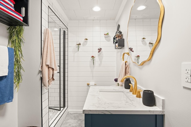 605 Jackson Ave, Carthage, TN 37030 - bathroom with vanity, a stall shower, and recessed lighting