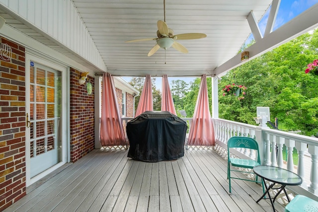 605 Jackson Ave, Carthage, TN 37030 - wooden deck with area for grilling and ceiling fan