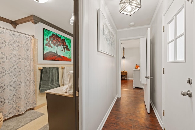 605 Jackson Ave, Carthage, TN 37030 - hallway with dark wood-type flooring and ornamental molding
