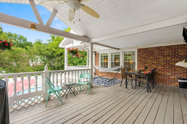 605 Jackson Ave, Carthage, TN 37030 - wooden terrace featuring ceiling fan and outdoor dining area