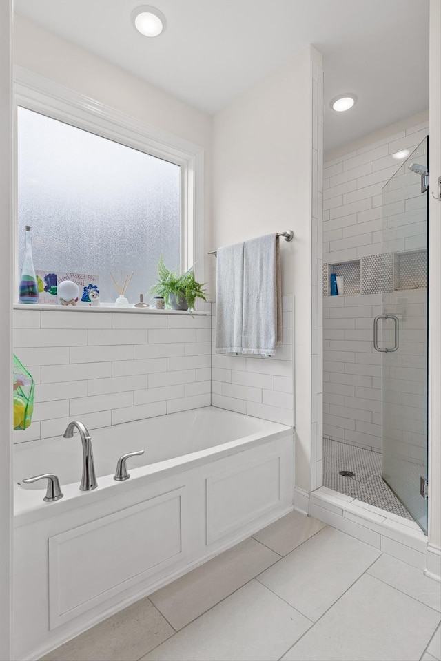 1588 Cobbler Ct, Chattanooga, TN 37421 - full bath with a stall shower, tile patterned floors, a garden tub, and recessed lighting