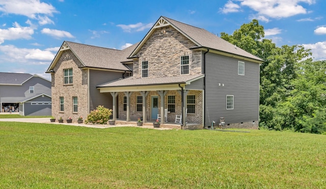 267 Alonzo Pl, Cunningham, TN 37052 - craftsman-style house featuring a porch, a front lawn, a garage, and brick siding