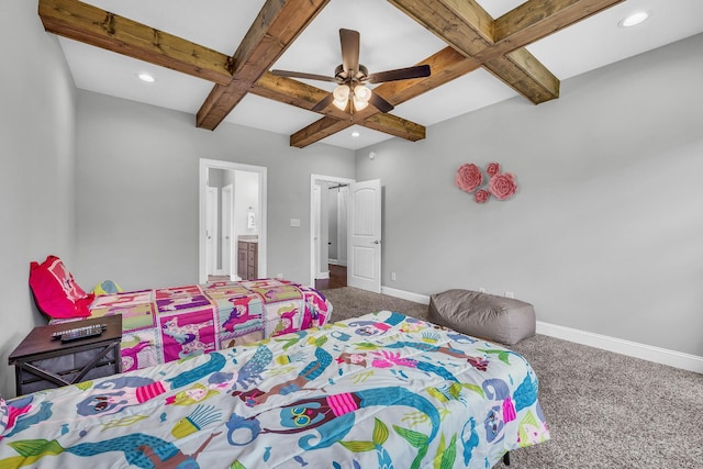267 Alonzo Pl, Cunningham, TN 37052 - bedroom with coffered ceiling, beam ceiling, carpet, recessed lighting, and ceiling fan
