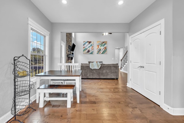 267 Alonzo Pl, Cunningham, TN 37052 - dining room with hardwood / wood-style floors, recessed lighting, and stairs