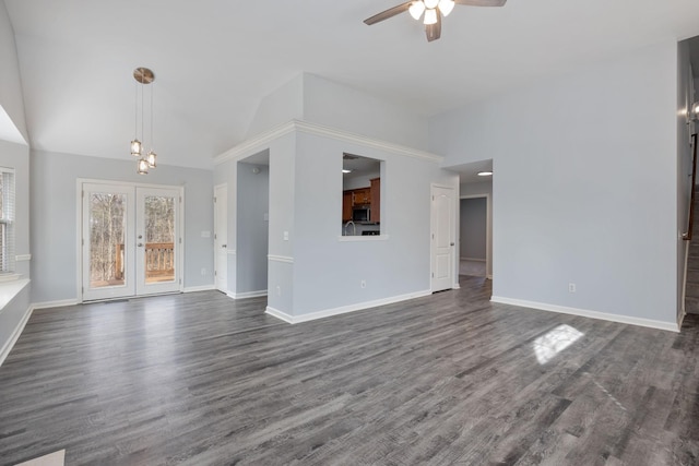 3044 Stone Bridge Rd, Antioch, TN 37013 - unfurnished living room featuring ceiling fan, dark wood finished floors, and high vaulted ceiling