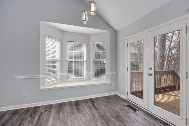3044 Stone Bridge Rd, Antioch, TN 37013 - unfurnished sunroom with french doors, lofted ceiling, and a chandelier