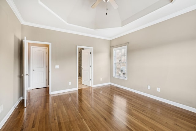 8005 Ragusa Cir, Spring Hill, TN 37174 - unfurnished bedroom featuring wood finished floors, ornamental molding, ceiling fan, and ensuite bathroom