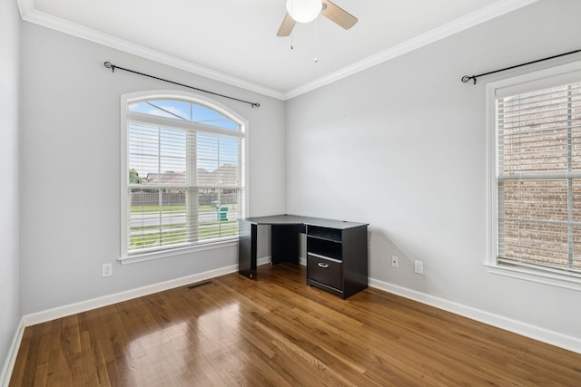 8005 Ragusa Cir, Spring Hill, TN 37174 - unfurnished office with ceiling fan, ornamental molding, and wood finished floors