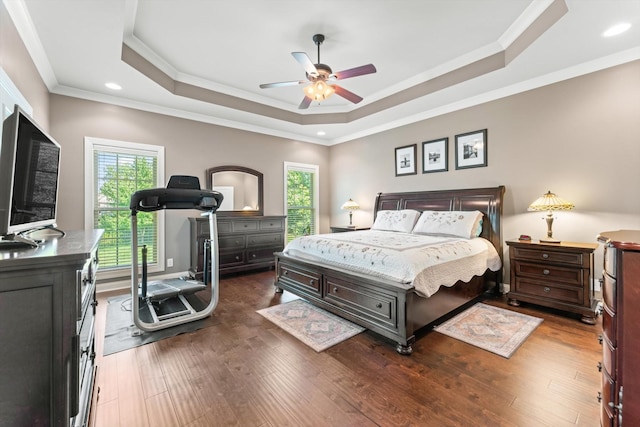 2950 Prince Dr, Clarksville, TN 37043 - bedroom with ornamental molding, a raised ceiling, wood finished floors, recessed lighting, and ceiling fan