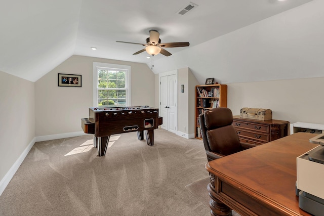 9003 Oden Ct, Brentwood, TN 37027 - office featuring lofted ceiling, ceiling fan, and light colored carpet