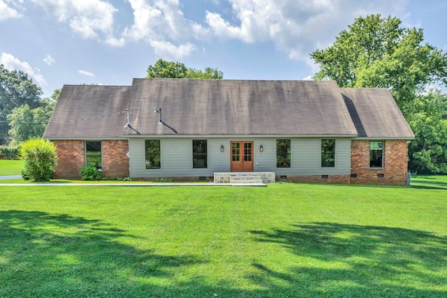 9003 Oden Ct, Brentwood, TN 37027 - view of front of property featuring crawl space, a front lawn, a shingled roof, and french doors