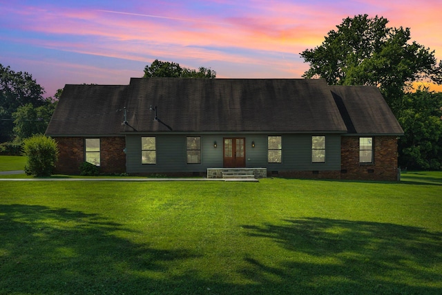 9003 Oden Ct, Brentwood, TN 37027 - cape cod house featuring french doors, crawl space, a yard, and a shingled roof
