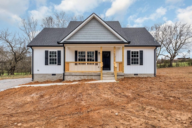 3060 Tunnell Hill Rd, Cornersville, TN 37047 - modern farmhouse style home featuring crawl space, covered porch, and a shingled roof