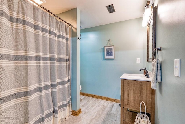 647 Omega Dr, Spring City, TN 37381 - bathroom featuring vanity, wood finished floors, and a shower with shower curtain