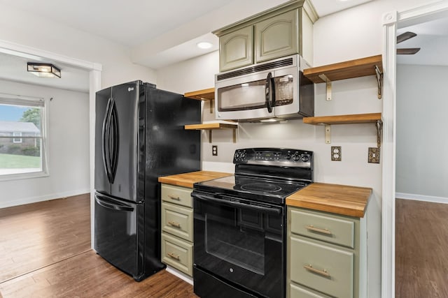 353 Greenleaf Ln, Clarksville, TN 37040 - kitchen featuring black appliances, open shelves, and wood counters
