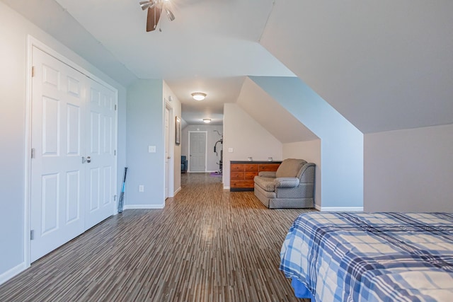 5334 Shelbyville Pike, Christiana, TN 37037 - bedroom featuring wood finished floors, ceiling fan, and lofted ceiling