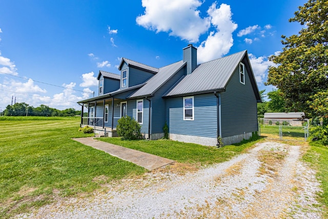 5334 Shelbyville Pike, Christiana, TN 37037 - view of front of property featuring a porch, driveway, a metal roof, and a chimney