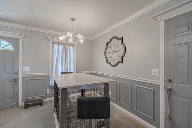 5334 Shelbyville Pike, Christiana, TN 37037 - entrance foyer with a decorative wall, ornamental molding, a wainscoted wall, and a chandelier