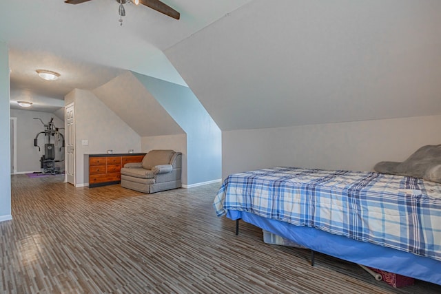 5334 Shelbyville Pike, Christiana, TN 37037 - bedroom featuring wood finished floors, lofted ceiling, and ceiling fan