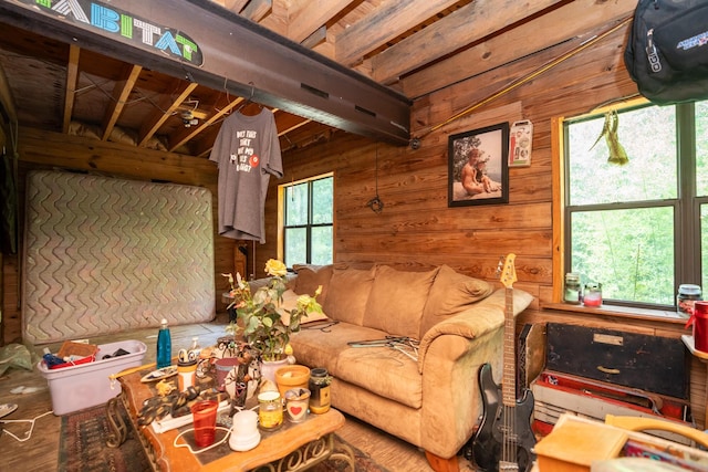 8116 Hixson Springs Rd, Signal Mountain, TN 37377 - living area featuring wood walls and lofted ceiling