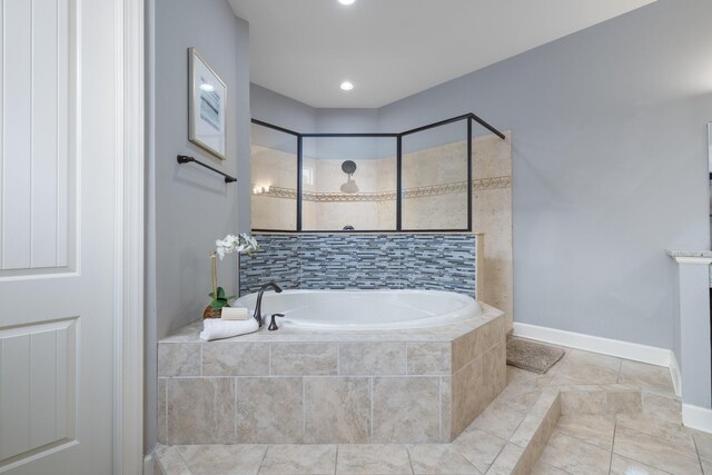 1825 Barnstaple Ln, Brentwood, TN 37027 - full bathroom with a bath, tiled shower, tile patterned floors, and recessed lighting