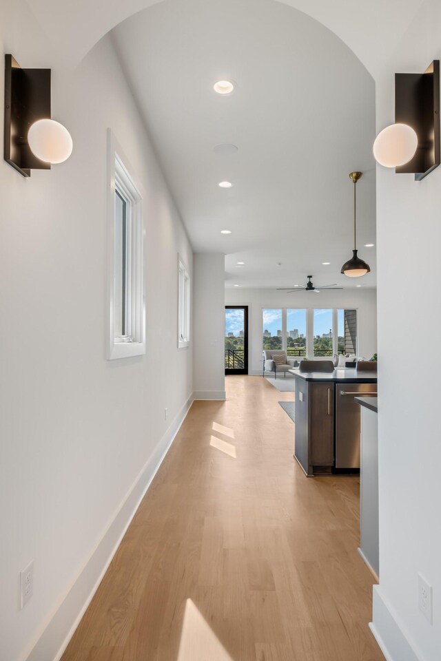 2118 Cliff Dr, Nashville, TN 37218 - corridor with light wood-style floors, recessed lighting, and arched walkways
