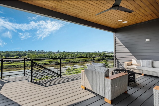 2118 Cliff Dr, Nashville, TN 37218 - wooden deck featuring a water view and ceiling fan
