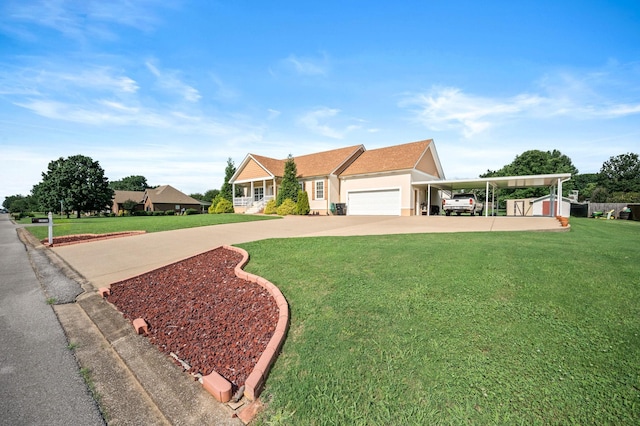 2606 Battleground Dr, Murfreesboro, TN 37129 - view of front of home featuring concrete driveway, a front lawn, an attached garage, stucco siding, and an attached carport