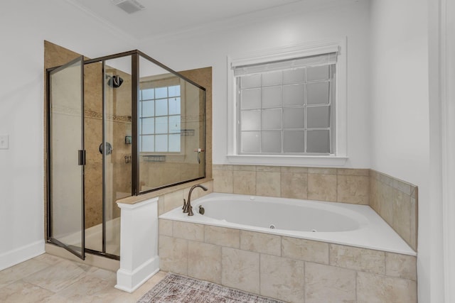 1803 Benziger Ter, Brentwood, TN 37027 - bathroom with a tub with jets, a shower stall, and ornamental molding
