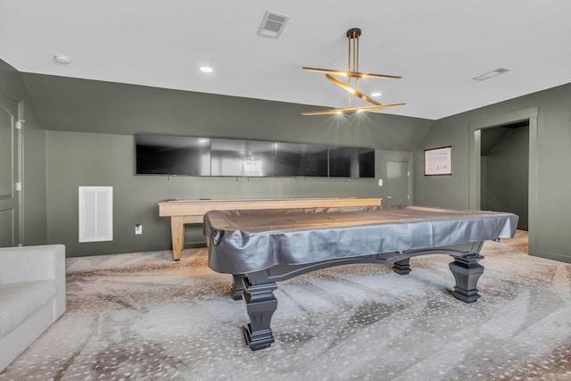 1803 Benziger Ter, Brentwood, TN 37027 - recreation room featuring billiards, carpet, vaulted ceiling, and recessed lighting