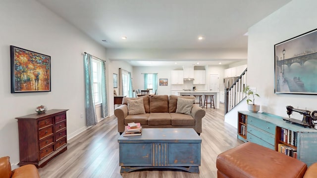 3428 Pepper Glendale Dr, Murfreesboro, TN 37128 - living room with light wood-type flooring, stairway, and recessed lighting