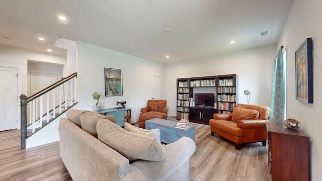 3428 Pepper Glendale Dr, Murfreesboro, TN 37128 - living area featuring light wood-style flooring, stairs, and recessed lighting