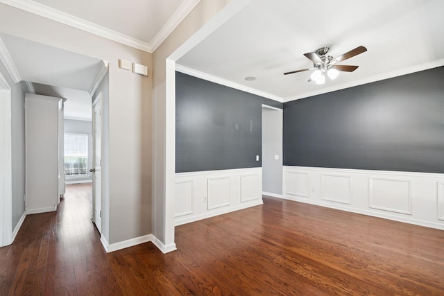 6014 Thrush Ct, Spring Hill, TN 37174 - spare room with ceiling fan, wood finished floors, crown molding, and wainscoting