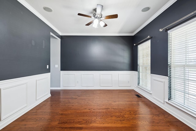 6014 Thrush Ct, Spring Hill, TN 37174 - unfurnished room featuring ceiling fan, crown molding, wainscoting, and dark wood-style floors
