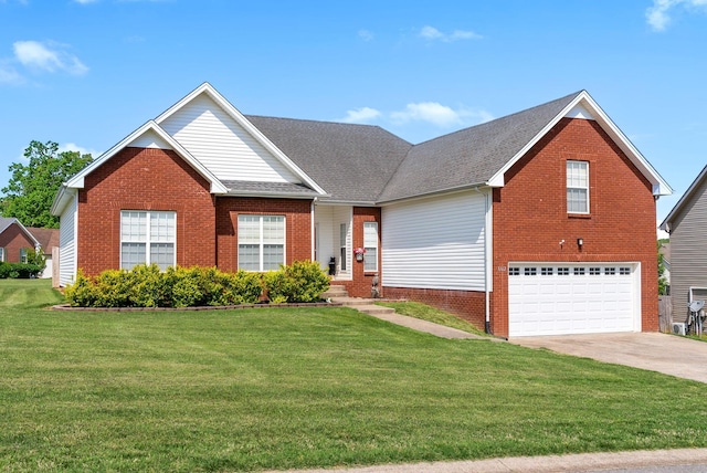 3162 Cross Ridge Dr, Clarksville, TN 37040 - traditional-style home with an attached garage, brick siding, a front yard, concrete driveway, and roof with shingles