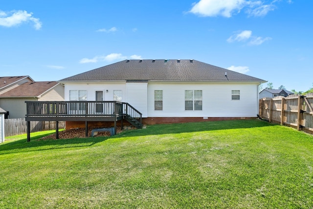 3162 Cross Ridge Dr, Clarksville, TN 37040 - rear view of property with a wooden deck, a fenced backyard, crawl space, stairway, and a shingled roof