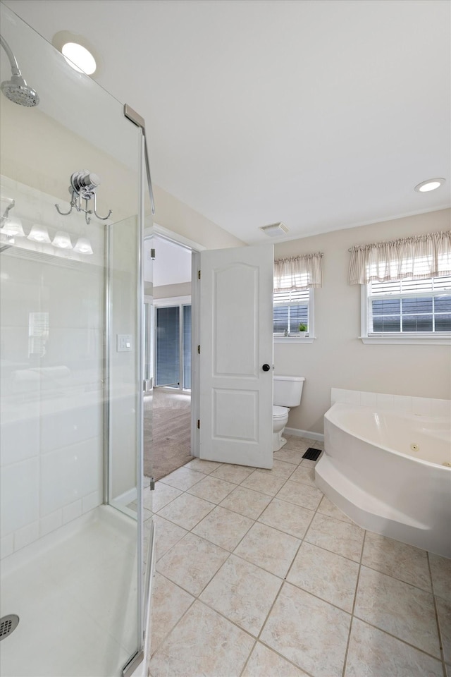 305 Davis Green Ln, Spring Hill, TN 37174 - bathroom with tile patterned flooring, a tub with jets, and a stall shower