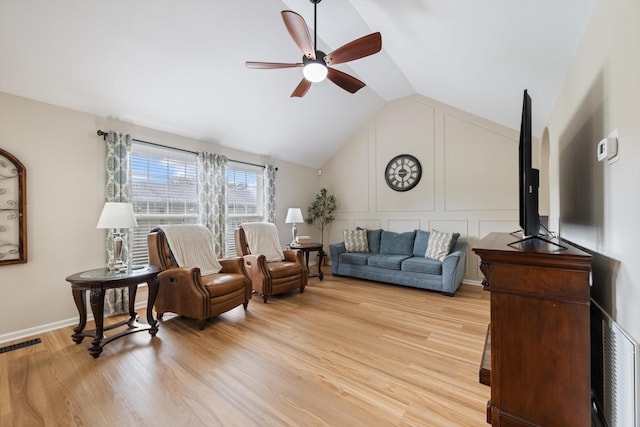 305 Davis Green Ln, Spring Hill, TN 37174 - living area with a ceiling fan, lofted ceiling, and light wood finished floors