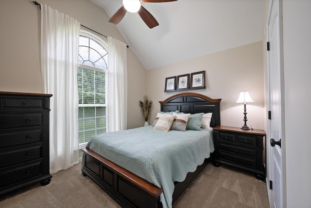 305 Davis Green Ln, Spring Hill, TN 37174 - bedroom featuring light colored carpet, lofted ceiling, and ceiling fan