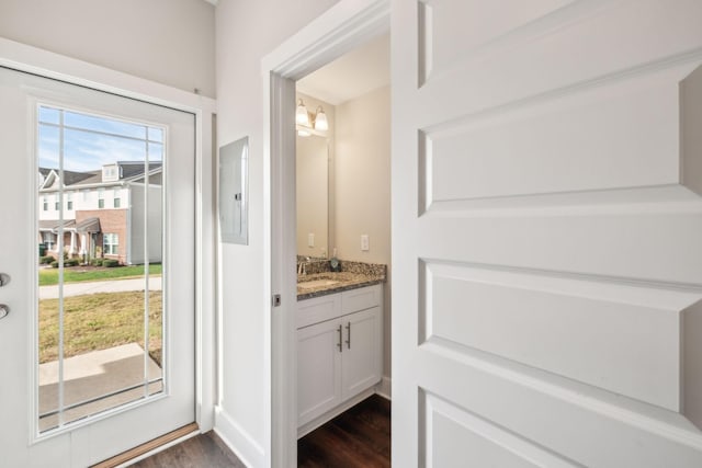7026 Magnolia Crossings, Spring Hill, TN 37174 - bathroom with wood finished floors, vanity, and electric panel