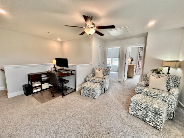 1000 June Wilde Rdg, Spring Hill, TN 37174 - carpeted home office featuring attic access, a ceiling fan, and recessed lighting