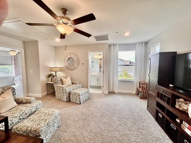 1000 June Wilde Rdg, Spring Hill, TN 37174 - living area with attic access, ceiling fan, carpet, and recessed lighting